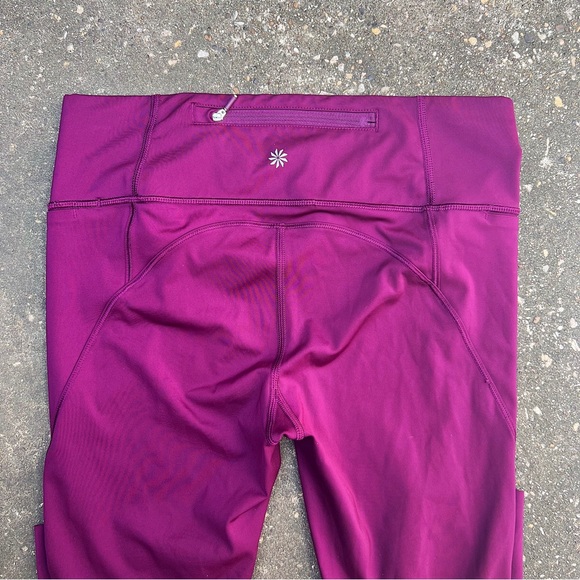 Athleta High Waisted Burgundy Magenta Leggings Zipper Pockets Small Gym Yoga - Picture 6 of 8